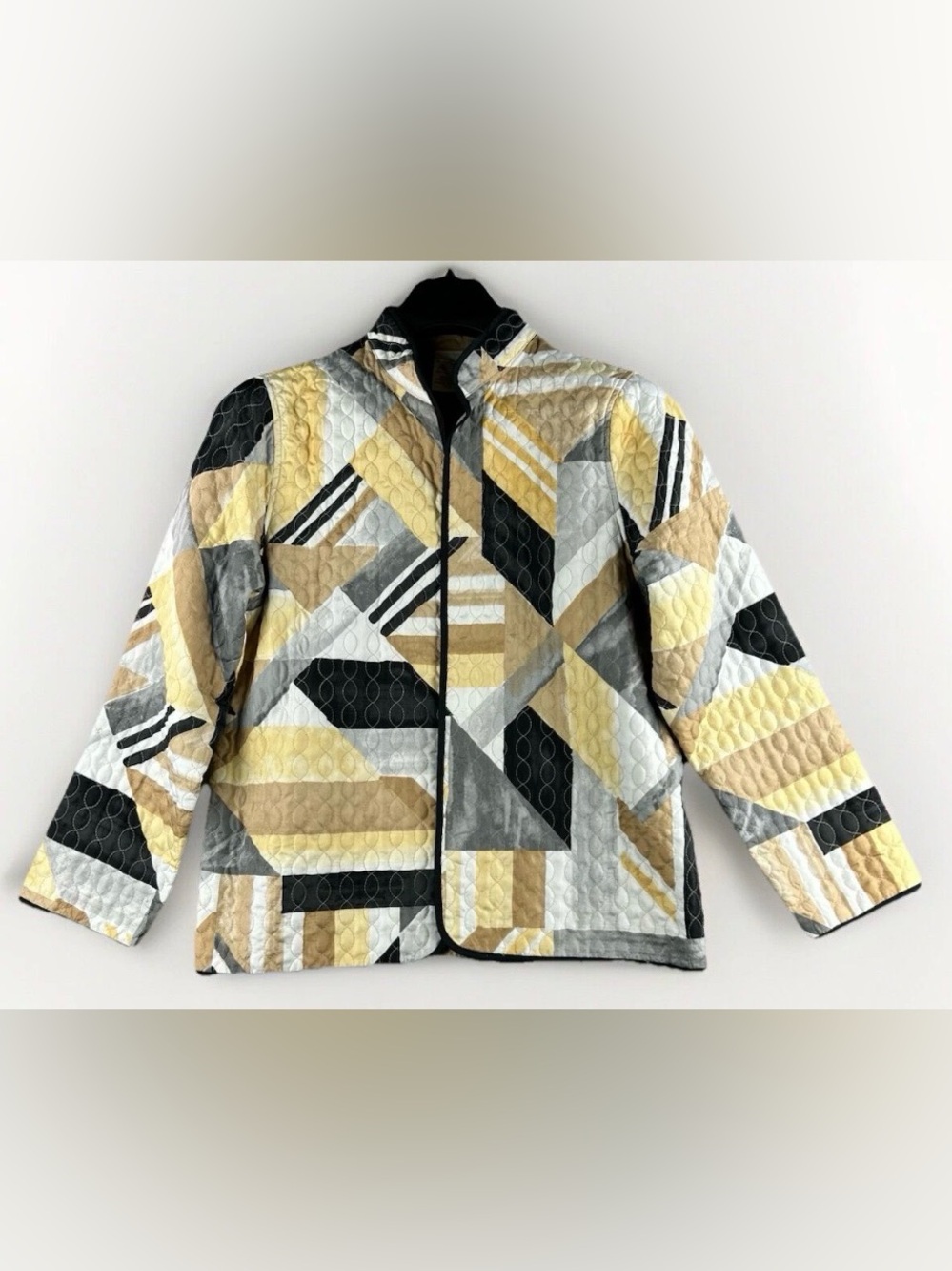 Alfred Dunner Geometric Quilted Jacket in Yellow, Black & Gray